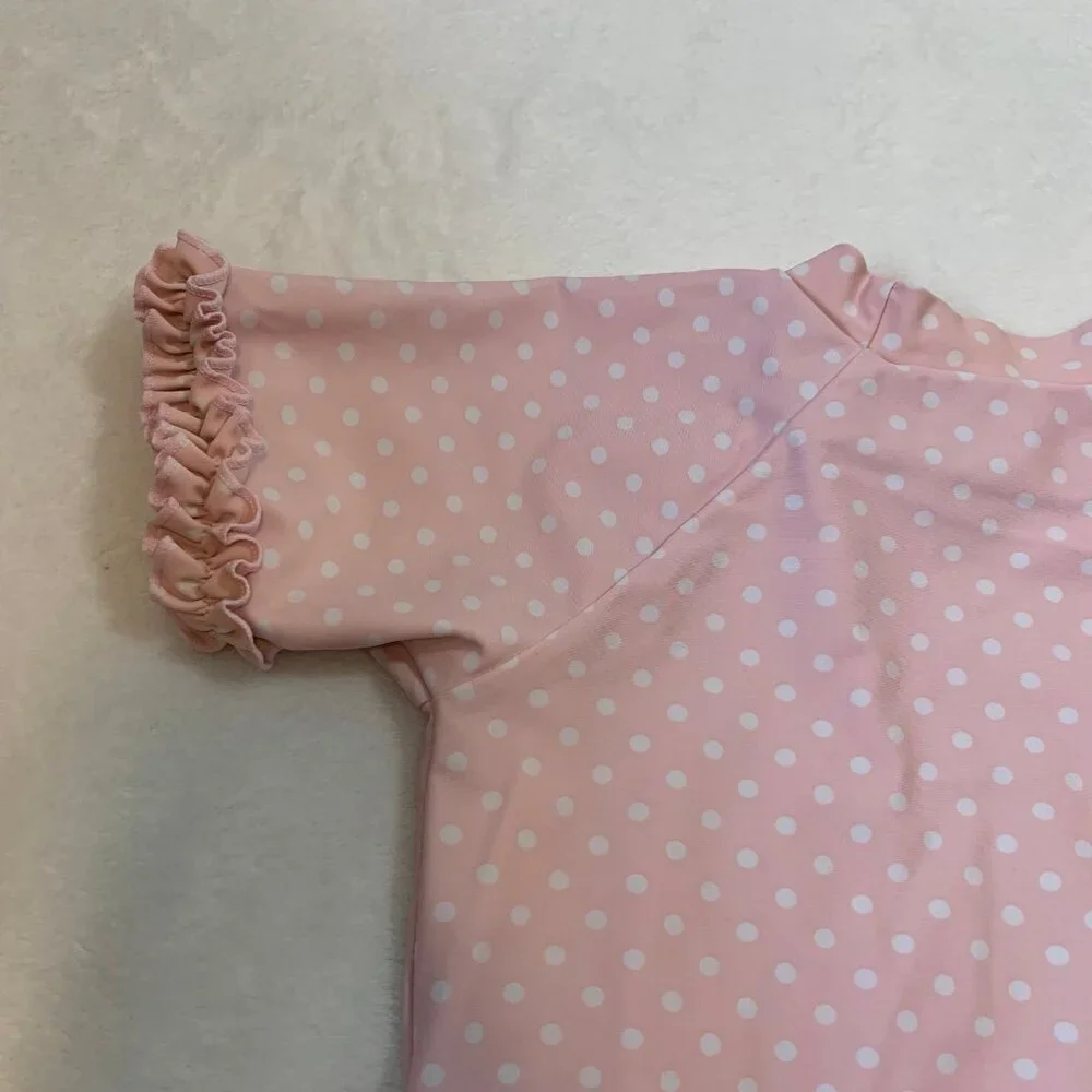 5/$25 RuffleButts Rash Guard Swim Top Kids 8 Pink‎ Polka Dot Ruffle Short Sleeve